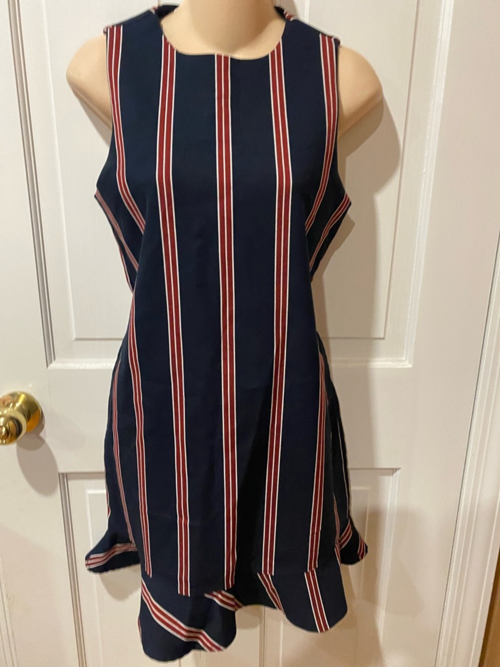 Zara Navy Dress with Red and White Vertical Stripes